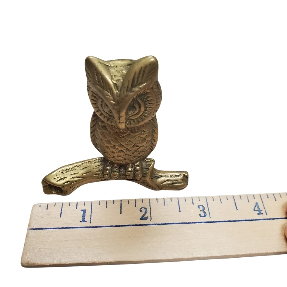 Vintage Solid Brass Owl Figurine On Branch. 2.75